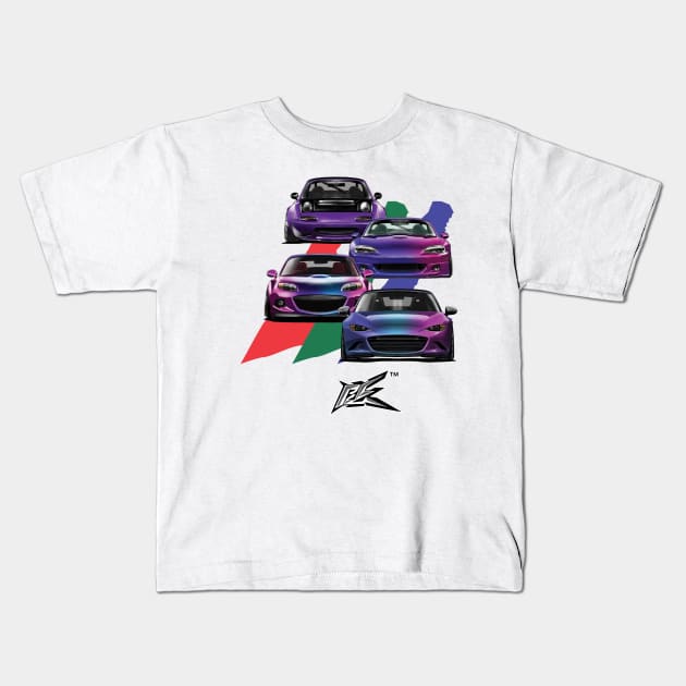 mazda miata mx5 generations violet Kids T-Shirt by naquash